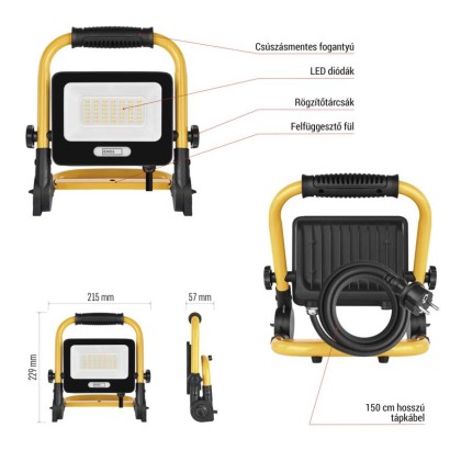 GLARO 30 W-os LED-reflektor, sárga-fekete, IP65, 3000 lm, semleges fehér