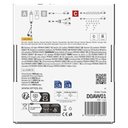 Premium LED sorolható füzér, fekete, 5 m, kültéri és beltéri, meleg fehér