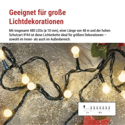 LED Weihnachtslichterkette Cherry – Kugeln, 48 m, Außen und Innen,warmweiß,Programme,Timer