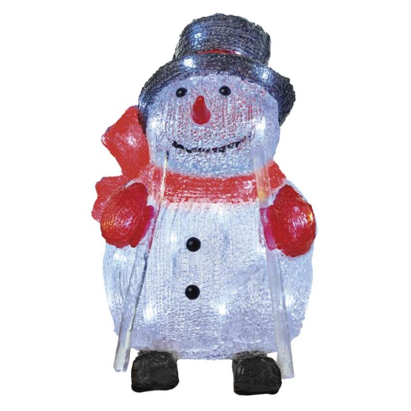 LED karácsonyi hóember, 28 cm, kültéri és beltéri, hideg fehér, időzítő