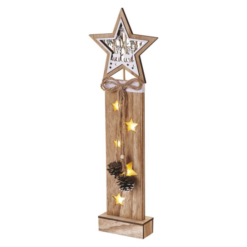 LED dekoráció, fa – csillagok, 48 cm, 2x AA, beltéri, meleg fehér, időzítő