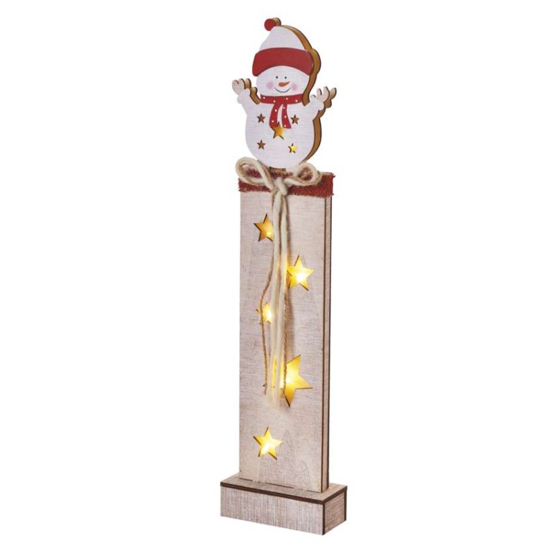 LED dekoráció, fa – hóember, 46 cm, 2x AA, beltéri, meleg fehér, időzítő