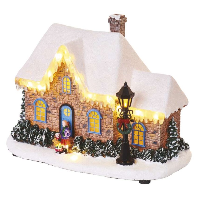 LED vianočný domček, 20,5 cm, 3x AA, vnút., teplá biela