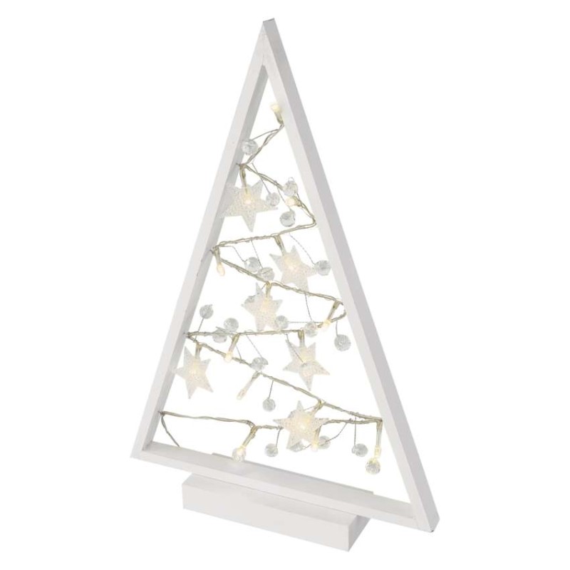 LED dekoráció – világító feldíszített karácsonyfa, 40 cm, 2x AA, beltéri, meleg fehér, id.