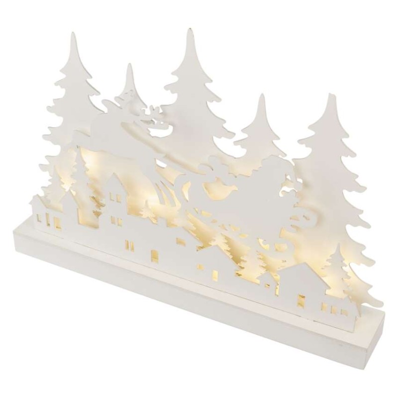 LED dekoráció, fa – karácsonyi falu, 31 cm, 2x AA, beltéri, meleg fehér, időzítő