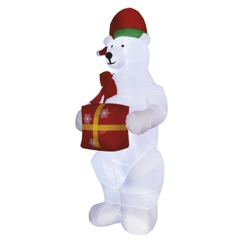 LED jegesmedve karácsonyi ajándékkal, felfújható, 240cm, kültérre és beltérre, hideg fehér