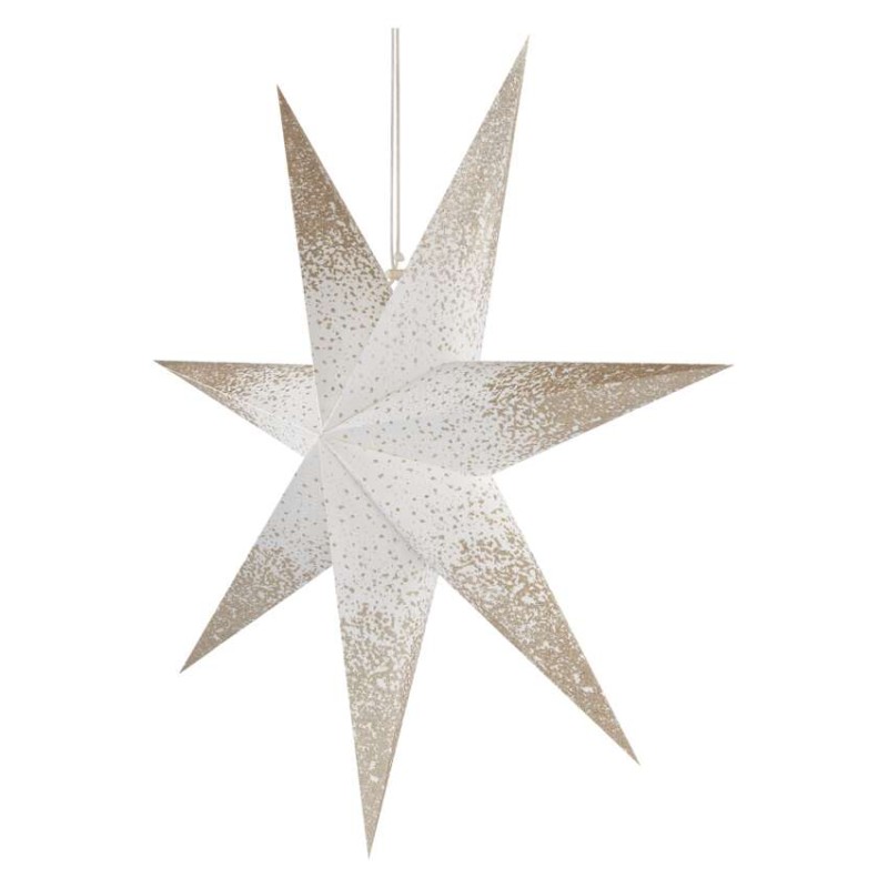 LED papírcsillag, függeszthető, arany csillámporos a szélein, fehér, 60 cm, beltéri