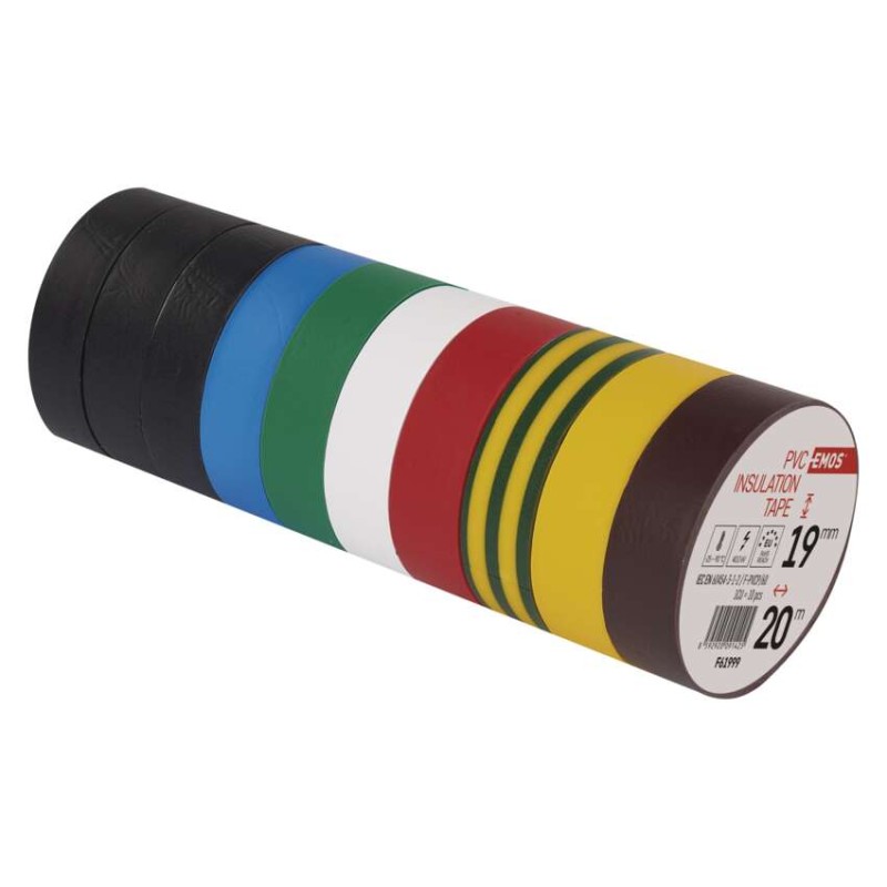 Izolačná páska PVC 19mm / 20m farebný mix, 10ks