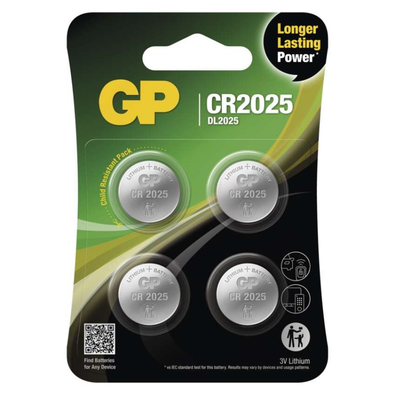 Lítiová gombíková batéria GP CR2025, 4 ks