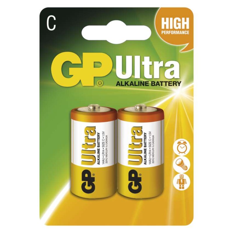 Alkalická baterie GP Ultra C (LR14), 2 ks