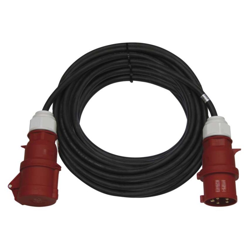 3 fázový venkovní prodlužovací kabel 25 m / 1 zásuvka / černý / guma / 400 V / 2,5 mm2