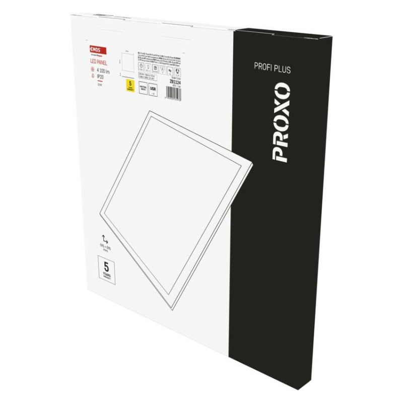 LED panel PROXO 60×60, štvorcový vstavaný biely, 33W neutrálna b.