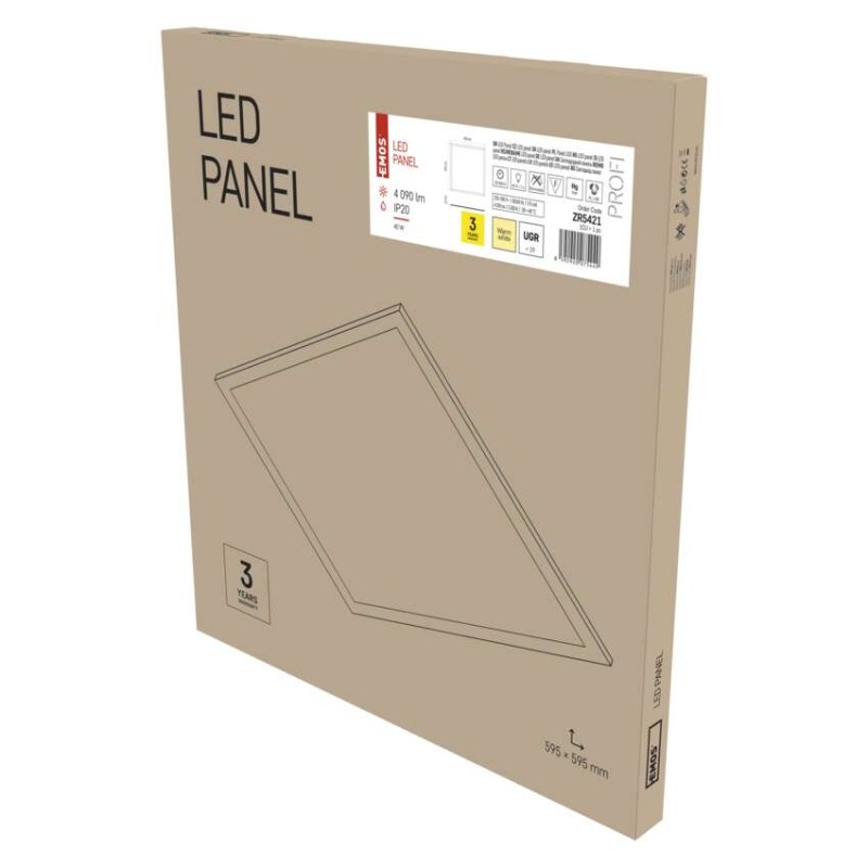 LED panel MAXXO 60 x 60 cm, 40 W, 4090 lm, teplá bílá, UGR