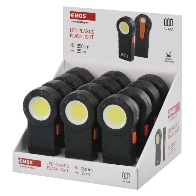 COB LED svietidlo plastové, 3× AAA, 12 ks