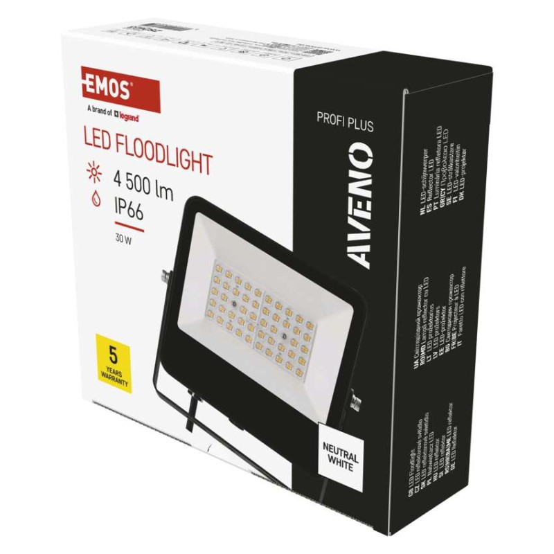 LED reflektor AVENO 30W, černý, neutrální bílá