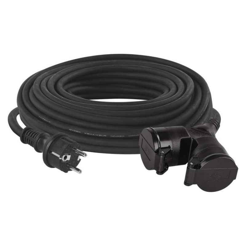 Venkovní prodlužovací kabel 25 m / 2 zásuvky / černý / guma / 230 V / 1,5 mm2