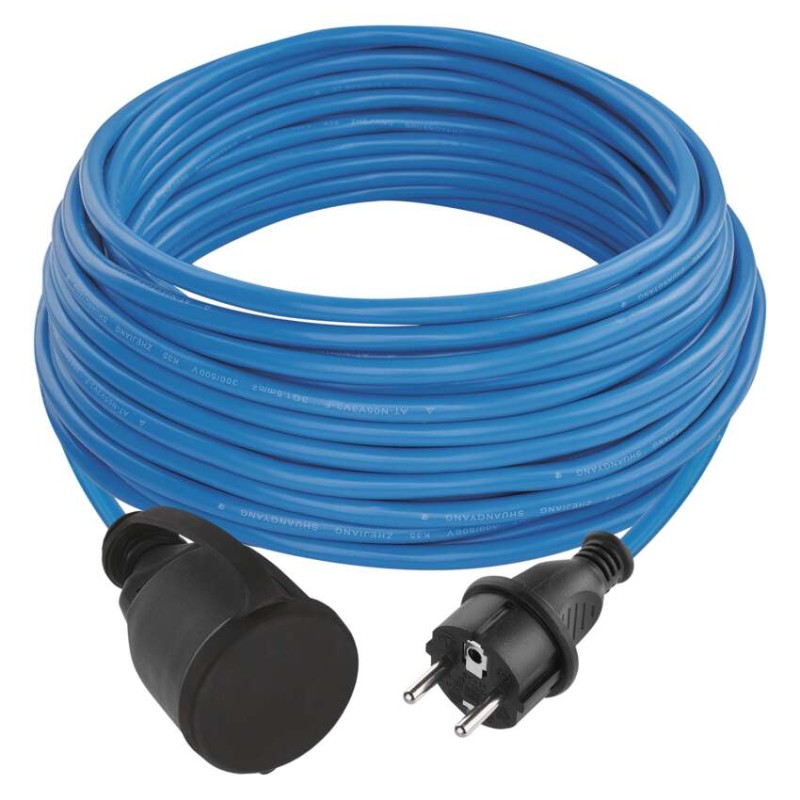 Počasí odolný prodlužovací kabel 20 m / 1 zásuvka / modrý / PVC / 230 V / 1,5 mm2