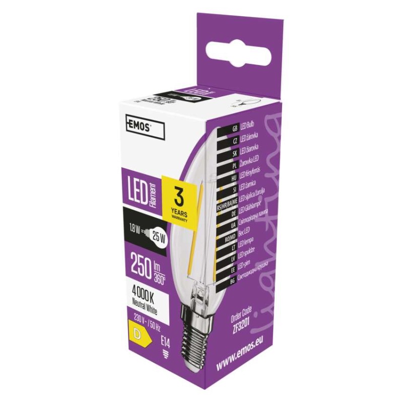 LED žiarovka Filament sviečka / E14 / 1,8 W (25 W) / 250 lm / neutrálna biela