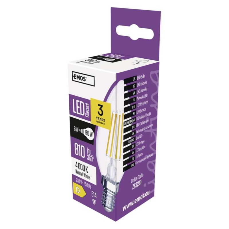 LED žárovka Filament svíčka / E14 / 6 W (60 W) / 810 lm / neutrální bílá