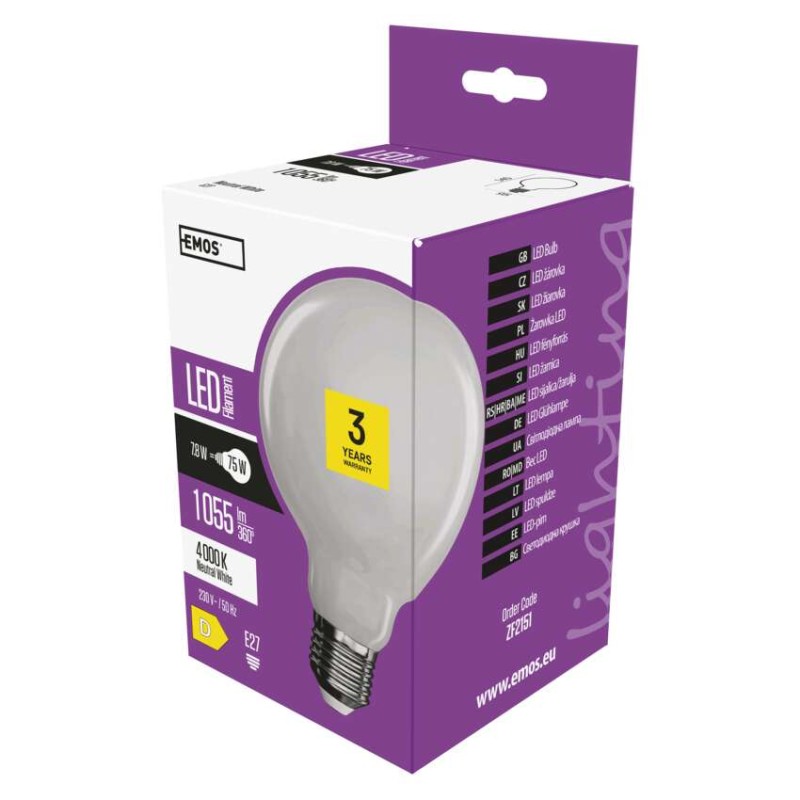 LED žiarovka Filament Globe / E27 / 7,8 W (75 W) / 1 055 lm / neutrálna biela