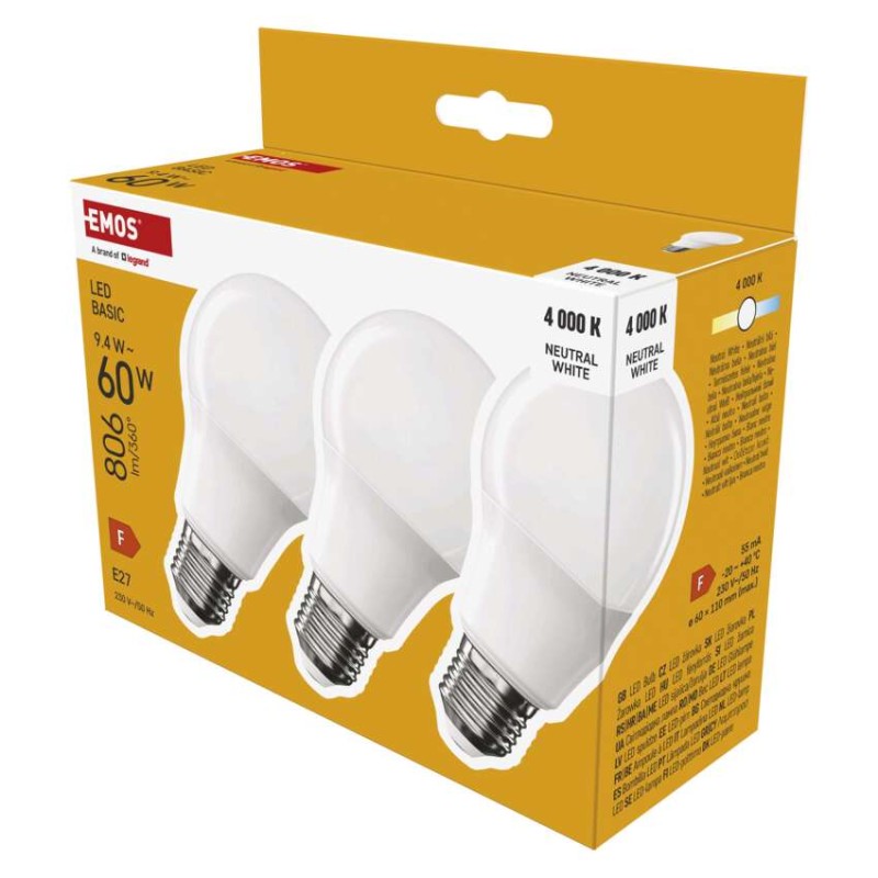 LED žárovka Basic A60 / E27 / 9,4 W (60 W) / 806 lm / neutrální bílá