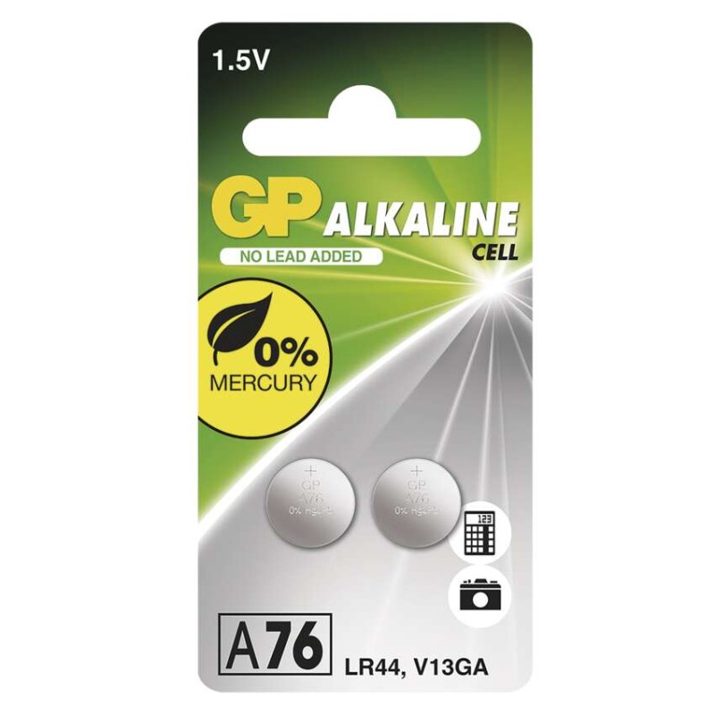 Alkalická knoflíková baterie GP A76F (LR44), 2 ks