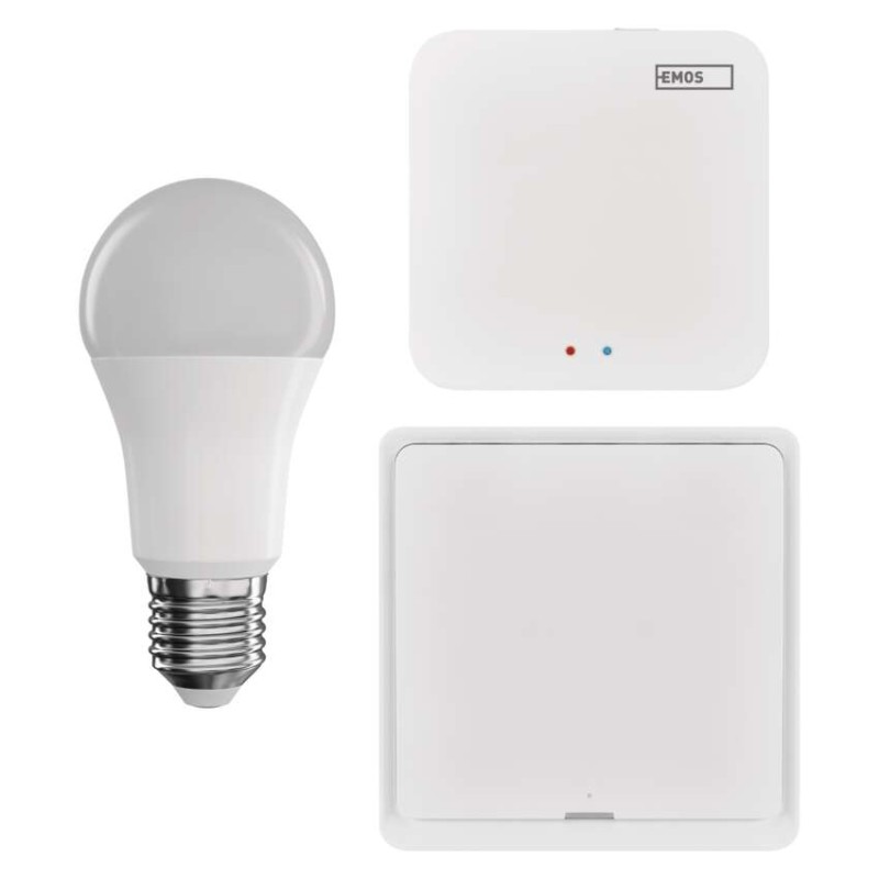 Sada GoSmart: 1x LED žárovka E27 / 9W / RGB / Zigbee,  1x ovladač scén, 1x ZigBee brána