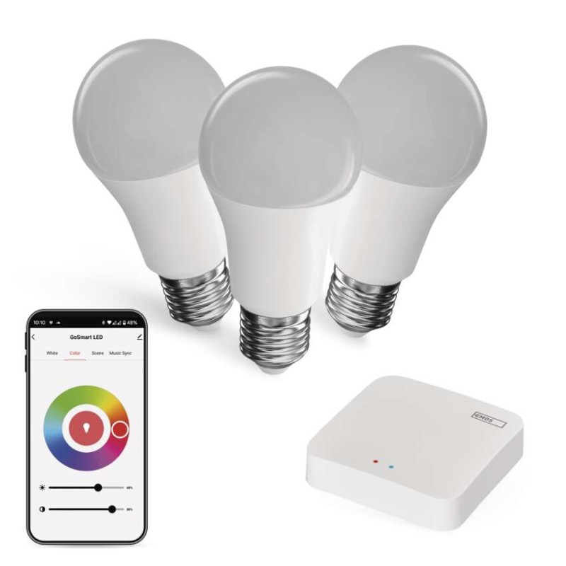 Sada GoSmart: 3x LED žárovka E27 / 11W / RGB / Zigbee,  1x ZigBee brána