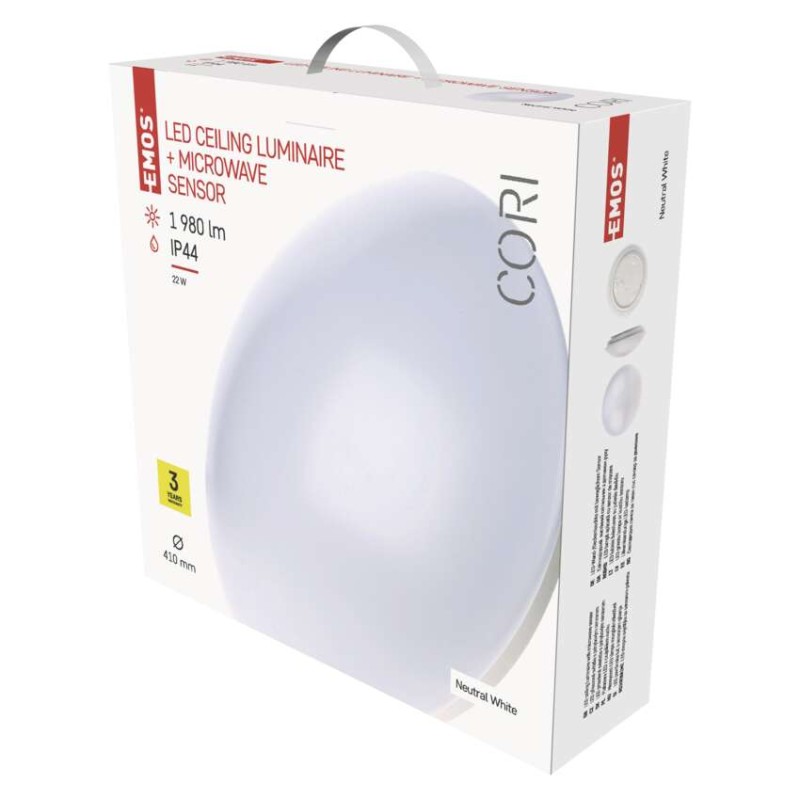 LED svítidlo CORI 41 cm, 22 W, neutrální bílá, s pohybovým čidlem, IP44