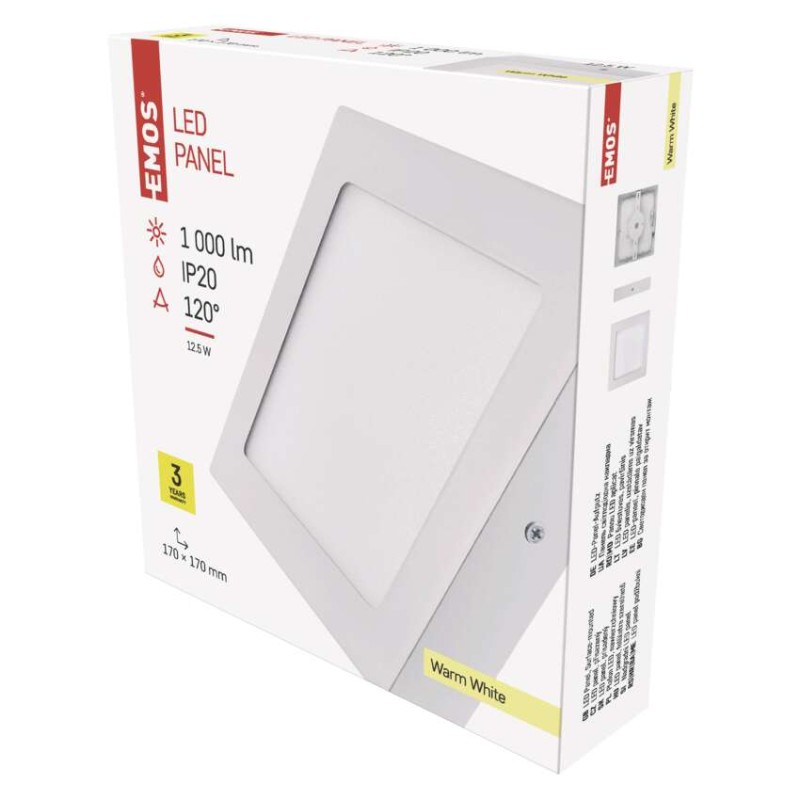 LED panel 170×170, štvorcový prisadený biely, 12,5W teplá b.