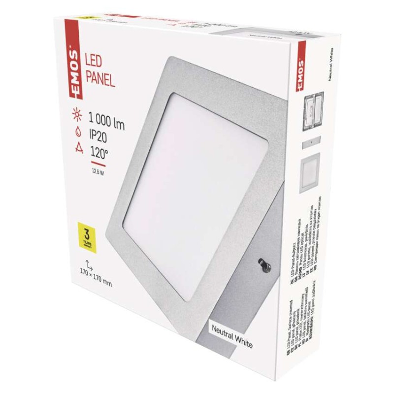 LED svítidlo PROFI stříbrné, 17 x 17 cm, 12,5 W, neutrální bílá