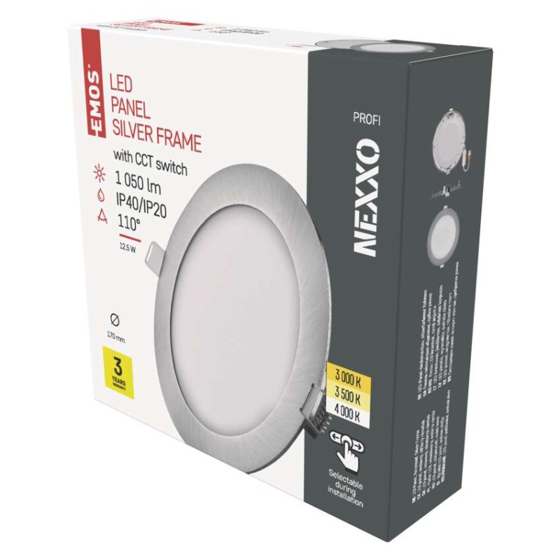 LED vstavané svietidlo NEXXO, kruhové, strieborné, 12W, CCT