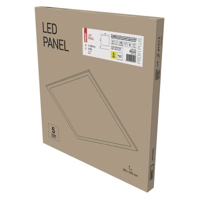 LED panel PROXO60×60, štvorcový vstavaný biely, 40W neutrálna b.