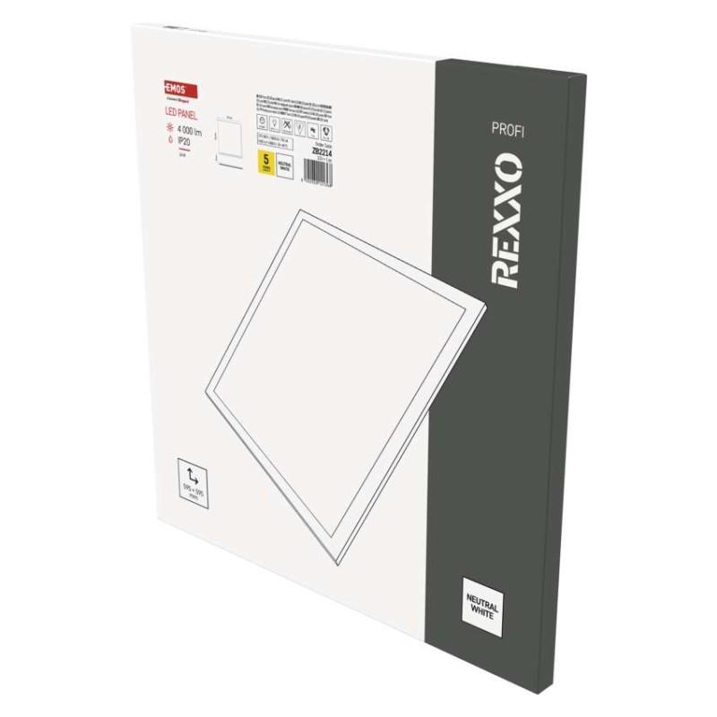 LED panel REXXO backlit 60×60, čtvercový vestavný bílý, 36W neutr. b.