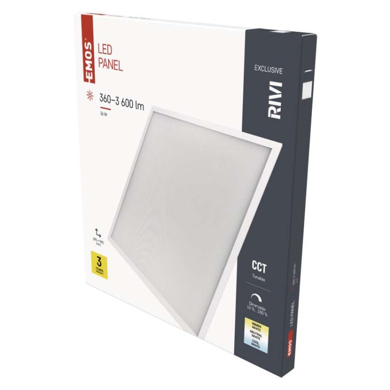 LED panel RIVI 60×60, čtvercový vestavný bílý, 36W, stmívatelný se změnou CCT, UGR