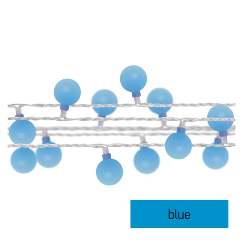 LED svetelná cherry reťaz – guličky 2,5 cm, 4 m, vonkajšia aj vnútorná, modrá, časovač