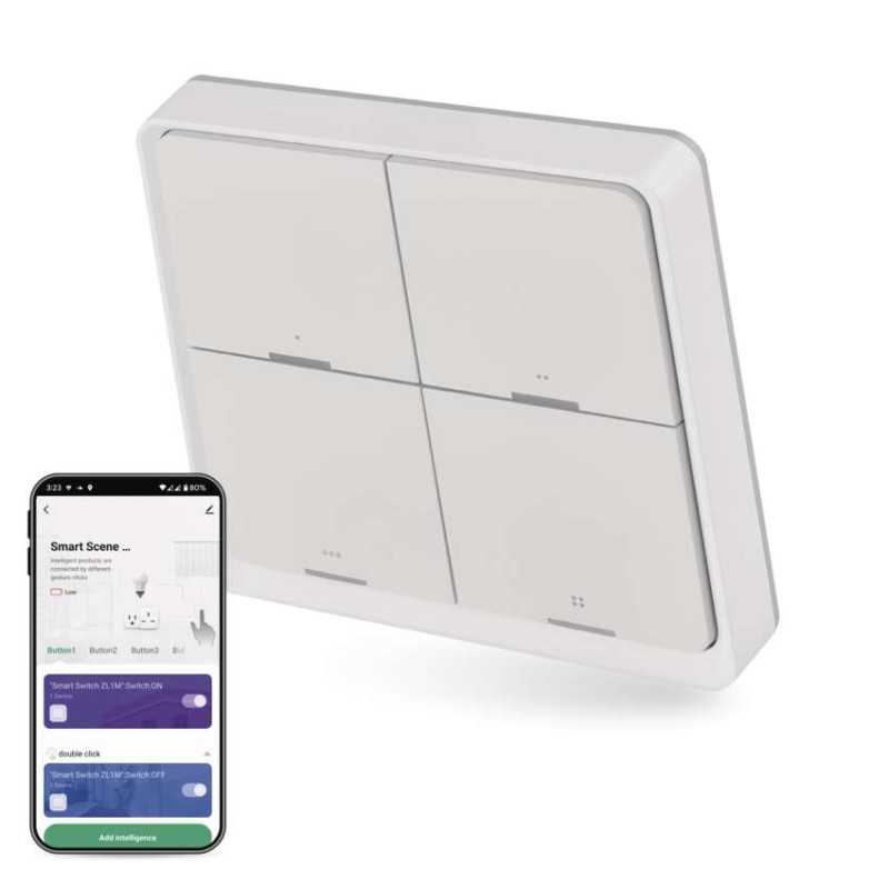 GoSmart Prenosný ovladač scén IP-2004ZW, ZigBee 3.0, 4-tlačidlový