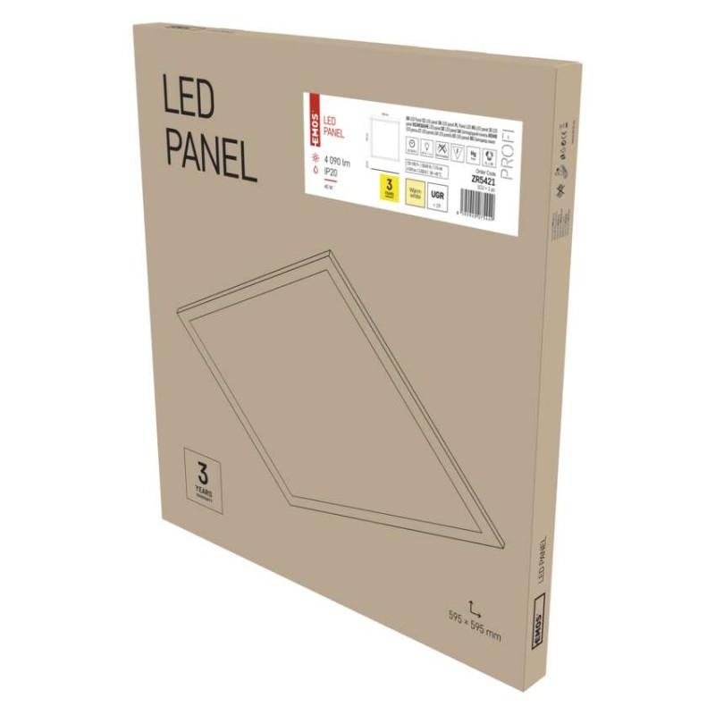 LED panel MAXXO 60×60, štvorcový vstavaný biely, 40W teplá b. UGR