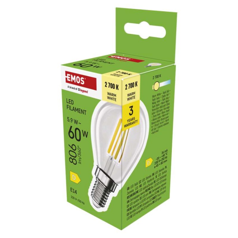 LED izzó Filament Mini Globe / E14 / 5,9 W (60 W) / 806 lm / Meleg fehér akciós termékkép 1