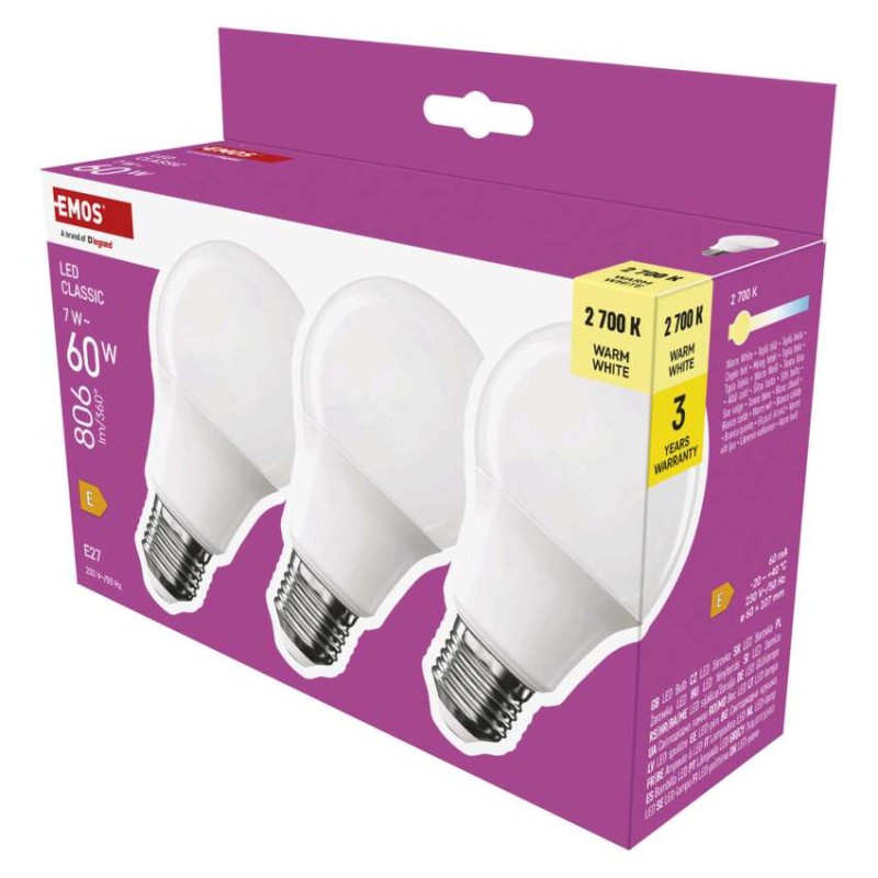 LED izzó Classic A60 / E27 / 7 W  (60 W) / 806 lm / Meleg fehér akciós termékkép 1