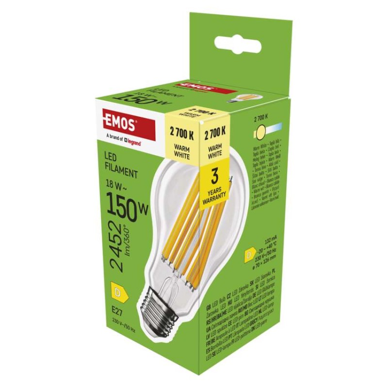 LED izzó Filament A70 / E27 / 18 W (150 W) / 2452 lm / Meleg fehér akciós termékkép 1