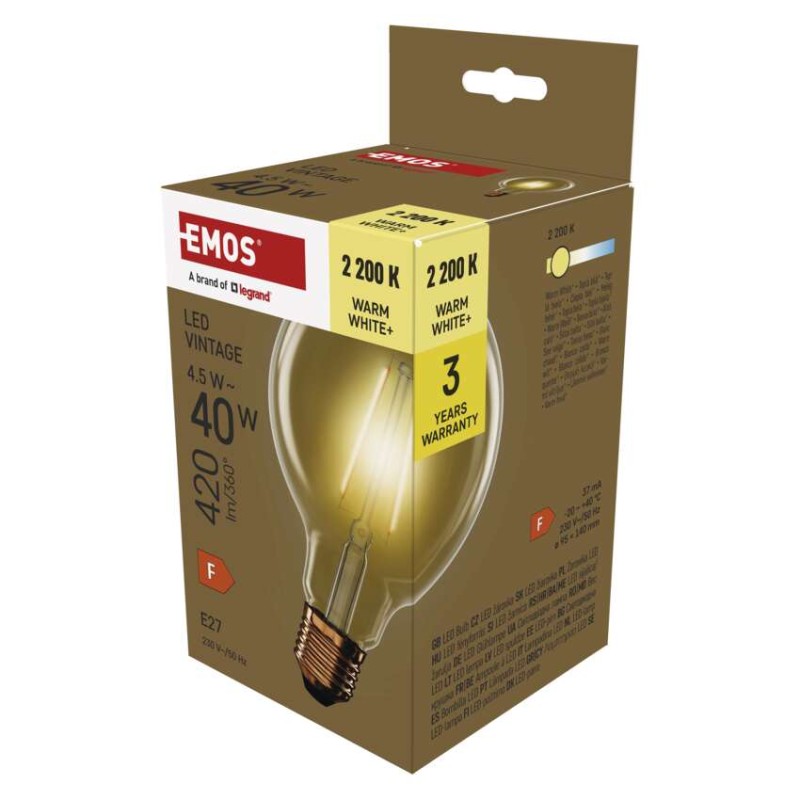 LED izzó Vintage G95 / E27 / 4,5 W (40 W) / 420 lm / Meleg fehér akciós termékkép 1