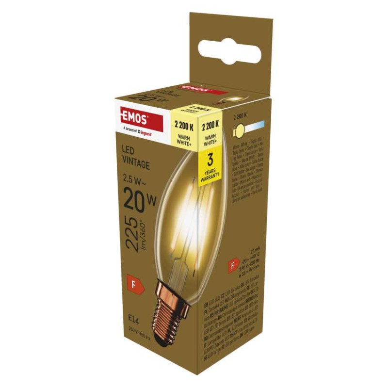 LED izzó Vintage gyertya / E14 / 2,5 W (20 W) / 225 lm / Meleg fehér akciós termékkép 1