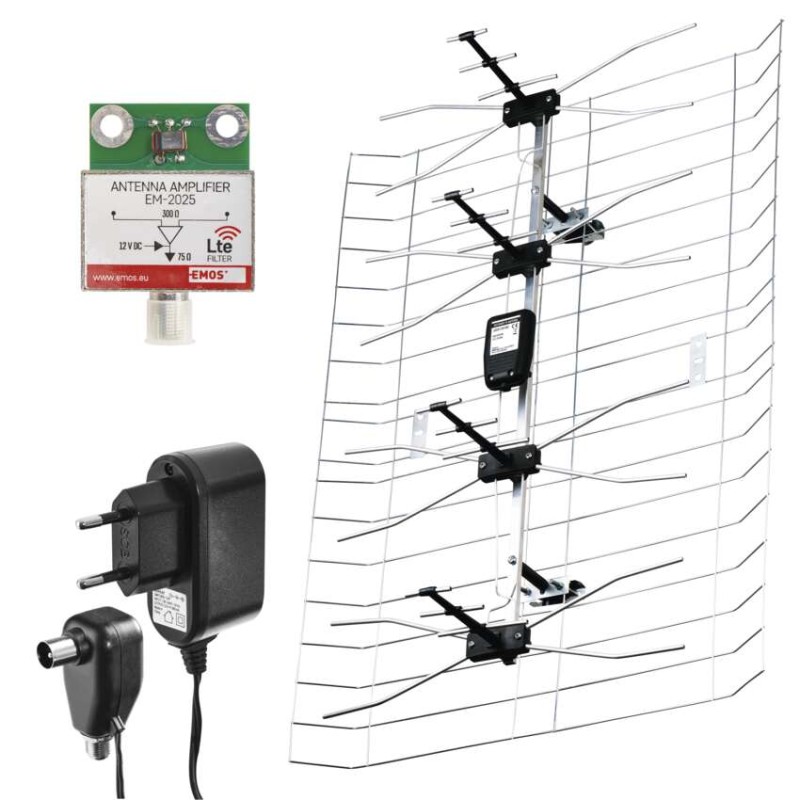 Kültéri antenna EM-025, 0–100 km, DVB-T2, DAB, LTE/4G szűrő akciós termékkép 1