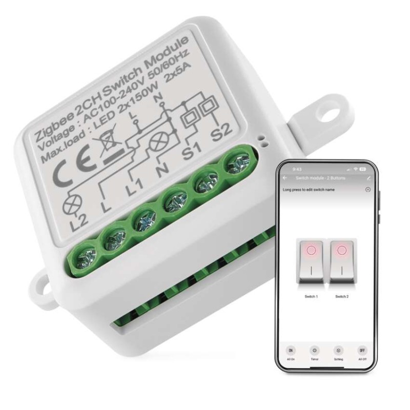 GoSmart kapcsolómodul IP-2102SZ, ZigBee, 2 csatornás akciós termékkép 1