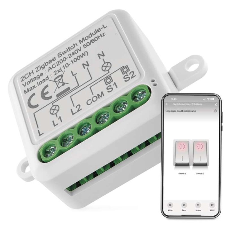 GoSmart kapcsolómodul IP-2104SZ, ZigBee, 2 csatornás (nem igényel N vezetéket) akciós termékkép 1