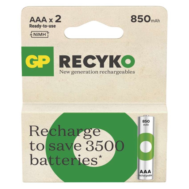 GP ReCyko NiMH Akkumulátor HR03 (AAA) 850mAh 2db akciós termékkép 1