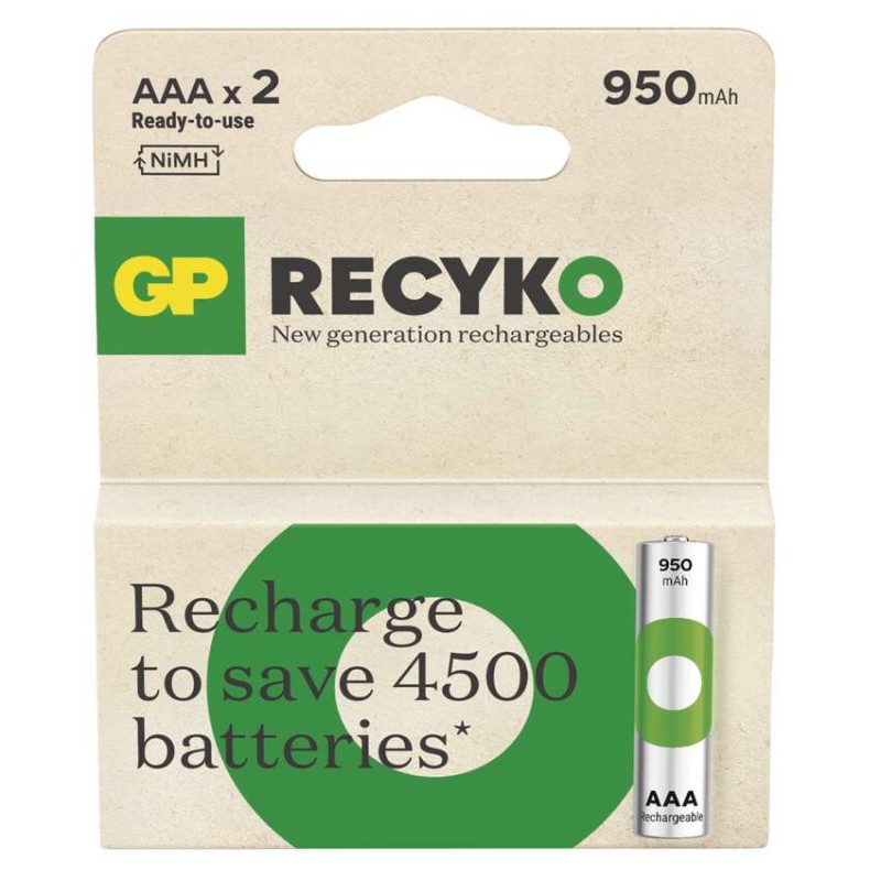 GP ReCyko NiMH Akkumulátor HR03 (AAA) 950mAh 2db akciós termékkép 1