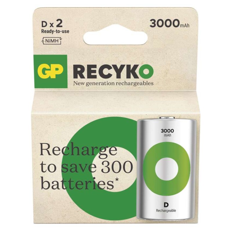 GP ReCyko NiMH Akkumulátor HR20 (D) 3000mAh 2db akciós termékkép 1