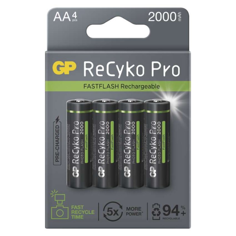 GP ReCyko Pro Photo Flash NiMH Akkumulátor HR6 (AA) 2000mAh 4db akciós termékkép 1